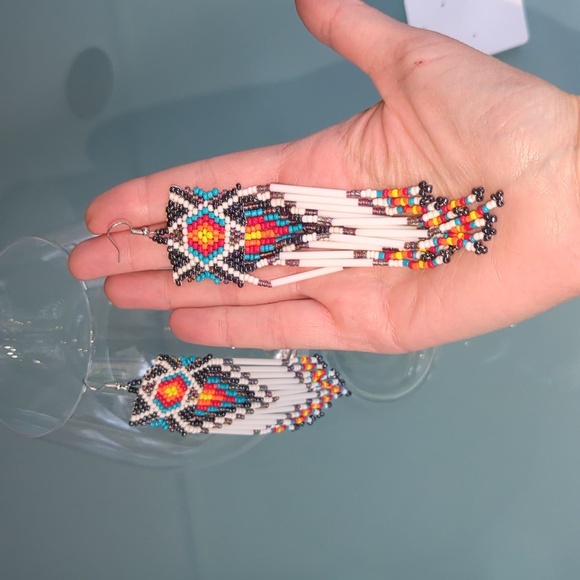 Boho Beaded Colorful Pierced Earrings, Native American Jewelry, Gift For Mom - Picture 4 of 9